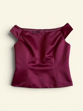 Vintage Y2K Options By Shani Wine Red Satin Off Shoulder Top Women's Size 6 Glam